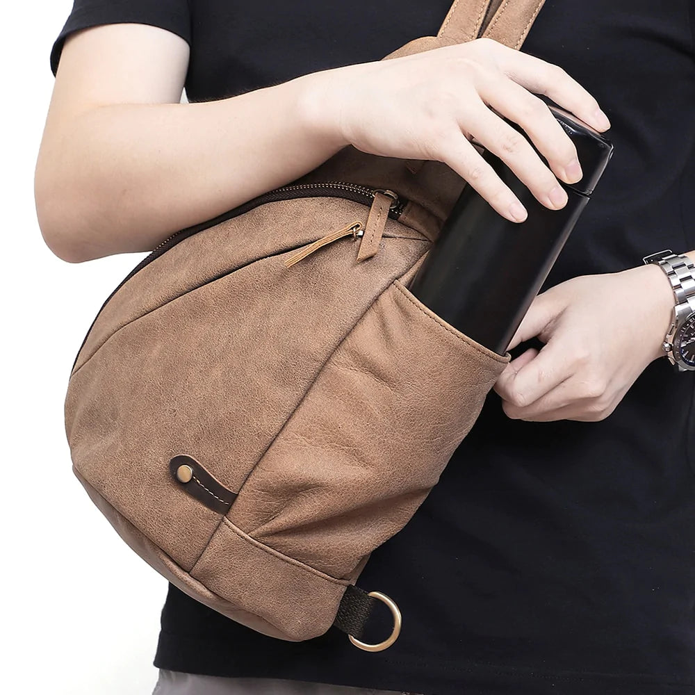 Men's Retro Genuine Leather Riding Crossbody Frosted Casual Chest Bags