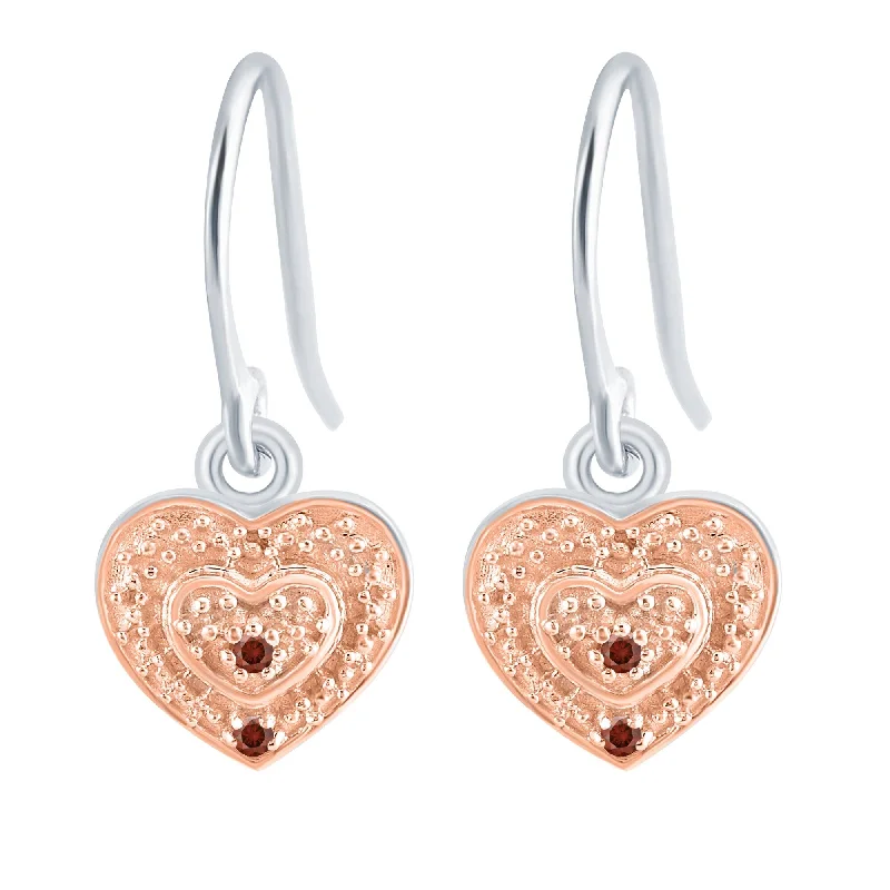 Rings with birthstone clusters for personalization -Two Tone with Natural Red Diamond Heart Dangle Earring