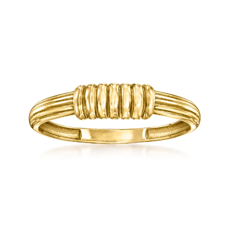 Chunky rings with hammered gold band texture -Ross-Simons 18kt Yellow Gold Ribbed-Center Ring