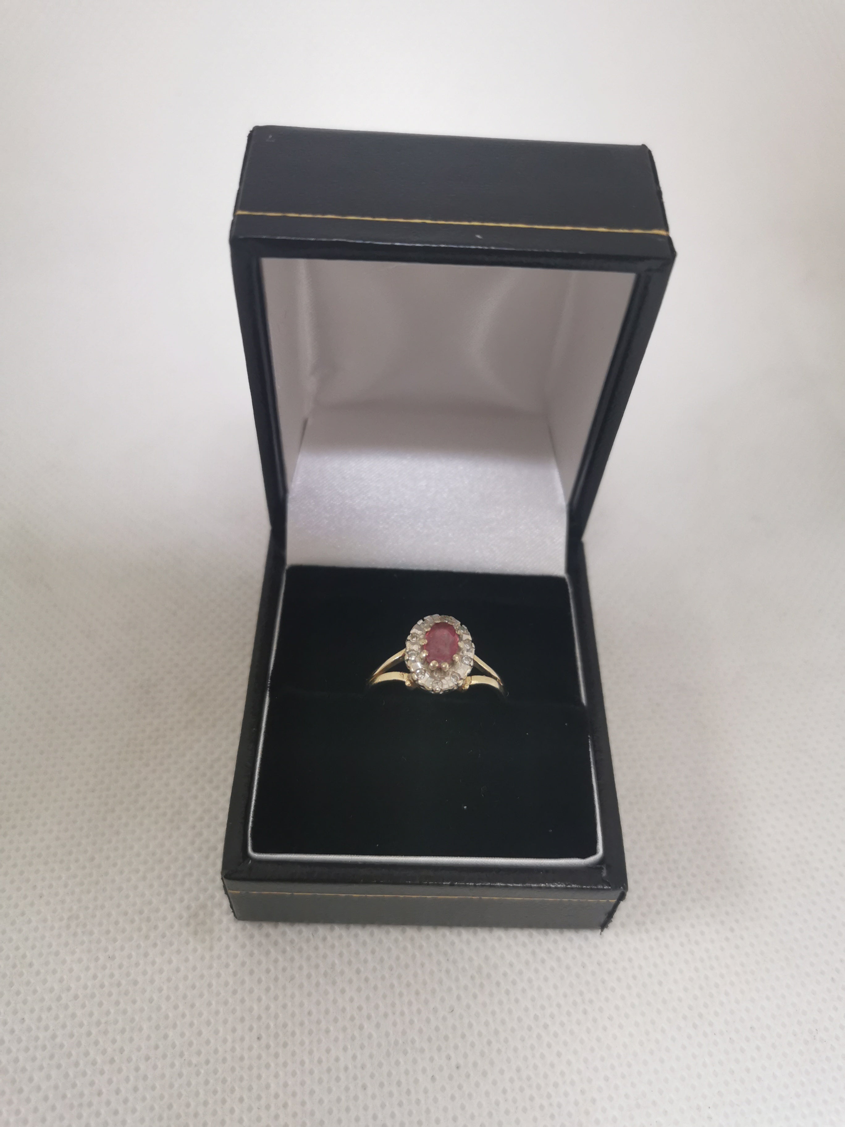 Rings with double bands for modern twist -9K Gold Diamond Ring Pink Stone, 375 Hallmarked, 2.41G, Size: L, Box Included