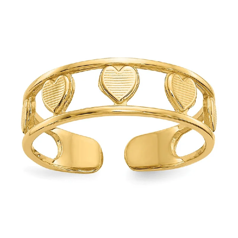 Rings with vintage claw prongs for elegance -4mm Textured Heart Toe Ring in 14K Yellow Gold