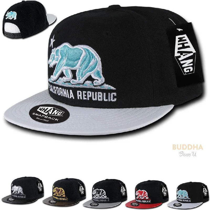 Embroidered cap with personalized name design -1 Dozen California Republic 6 Panel Flat Vinyl Bill Snapback Hats Caps Wholesale Bulk