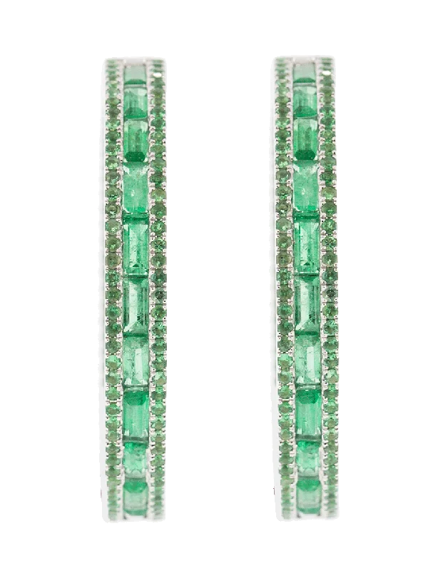 Emerald Baguette Hoop Earrings