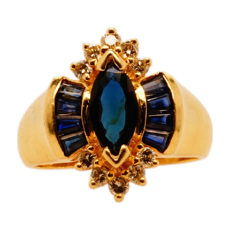 Handcrafted rings with raw emerald rough stones -14K Gold Blue Marquise Stone With Round Diamond Accents Ring