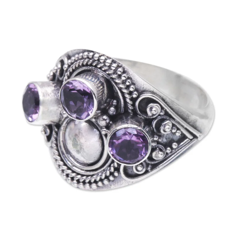 Rings with gothic-inspired skull motif details -Novica Handmade Majestic Queen Amethyst Cocktail Ring