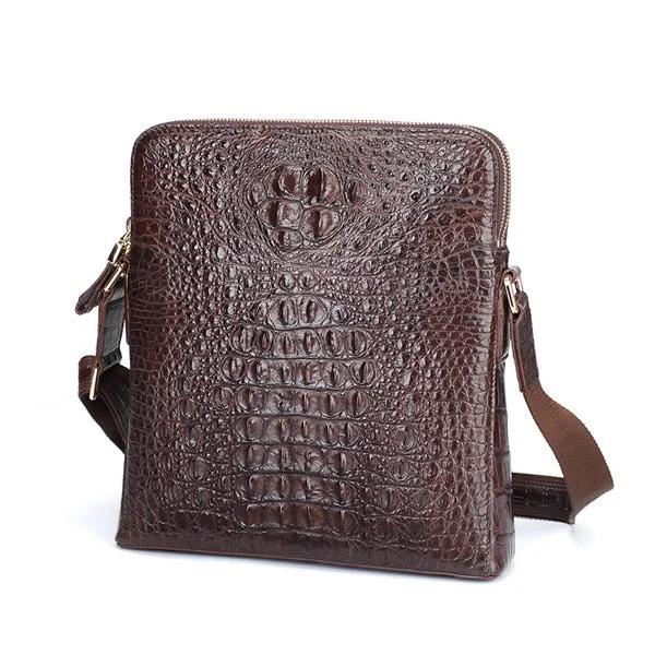 Men's Shoulder Bag Genuine Leather Crocodile Bag Fashion Messenger Crossbody bag Brown Business Gift