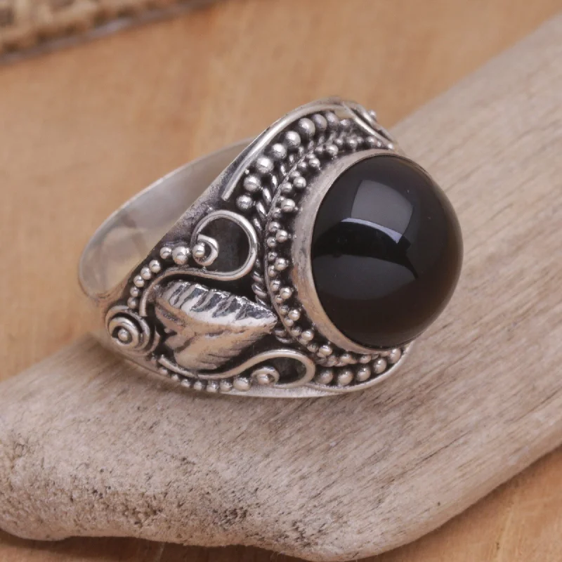 Rings with wide bands for statement wear -Novica Handmade Majestic Vitality Onyx Cocktail Ring