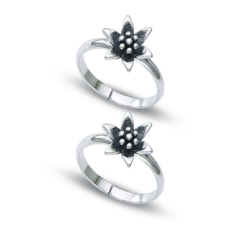 Rings with black diamond for striking contrast -925 Sterling Silver Antique Flower Toe Ring for Women