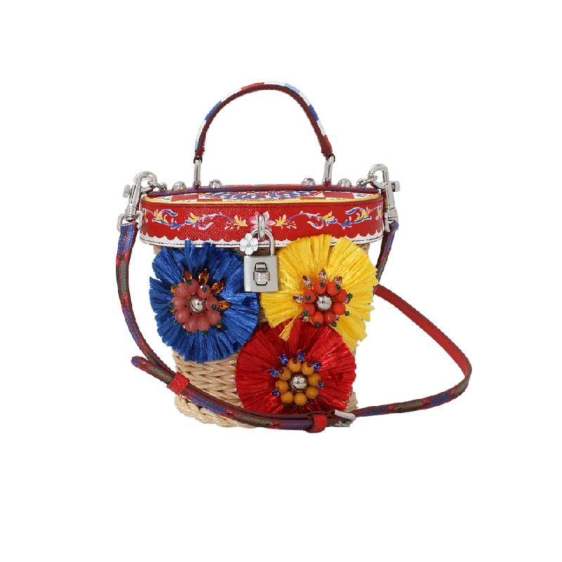 Straw Flower Bucket Bag