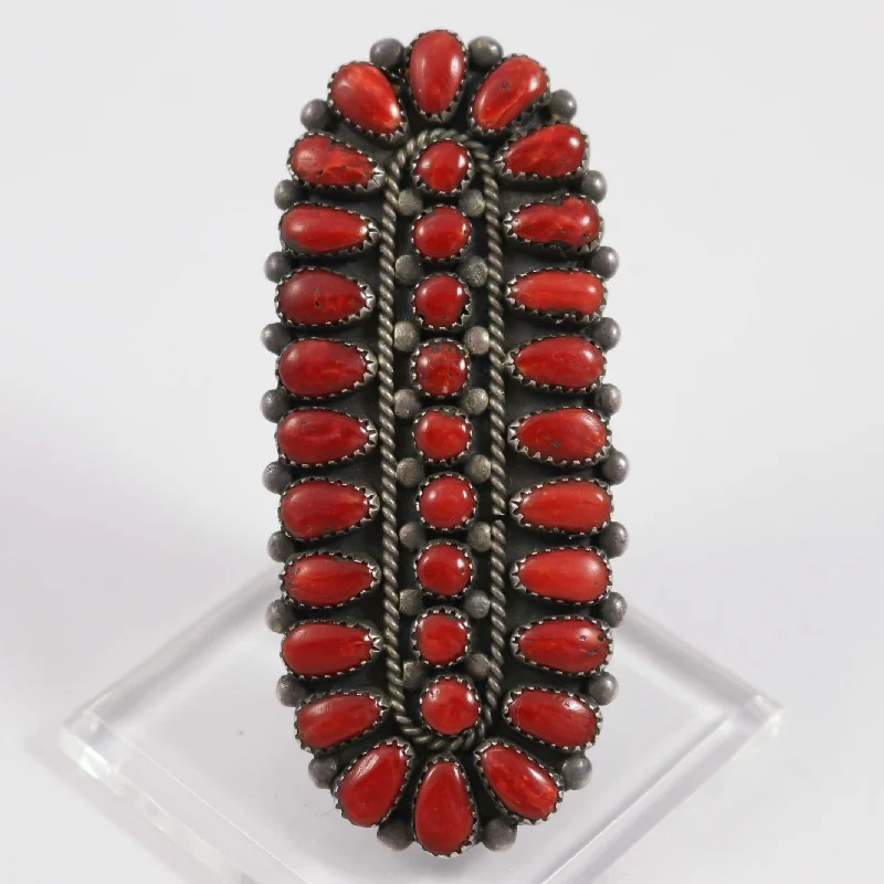 Handcrafted rings with raw emerald rough stones -1960s Coral Cluster Ring