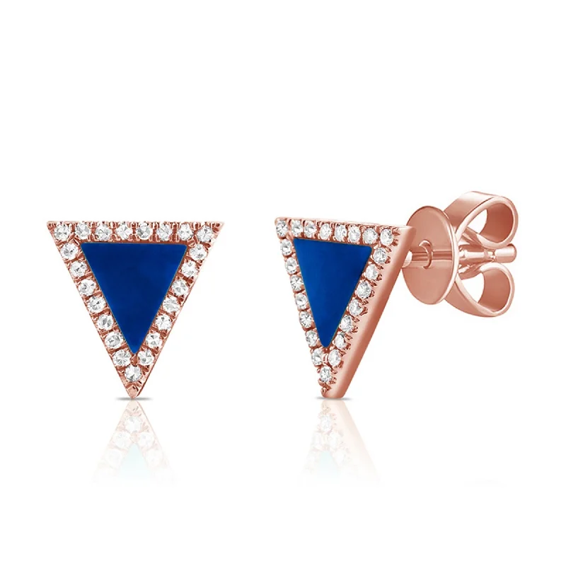 Rings with moonstone gems for ethereal glow -Joelle Collection Diamond & Lapis Triangle Studs Earring 14K Gold 1/8ct TDW