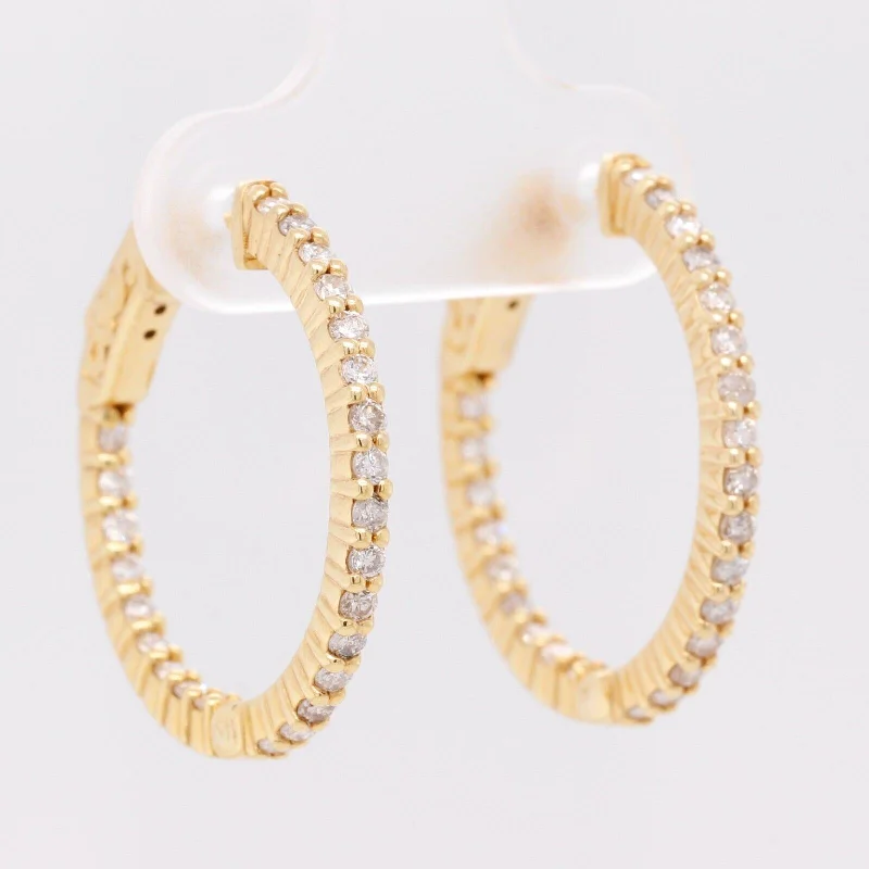 Hoop earrings with oversized designs for a bold, fashion-forward statement-14k Yellow Gold Diamond In & Out Hoop Earrings 0.75ctw G SI1 - Snap Closure