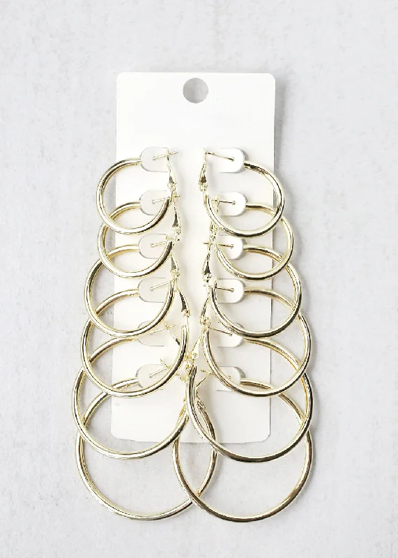 Hoop earrings with enamel stripes for a colorful and eye-catching design-6-Pair Silver Hoop Earring Set