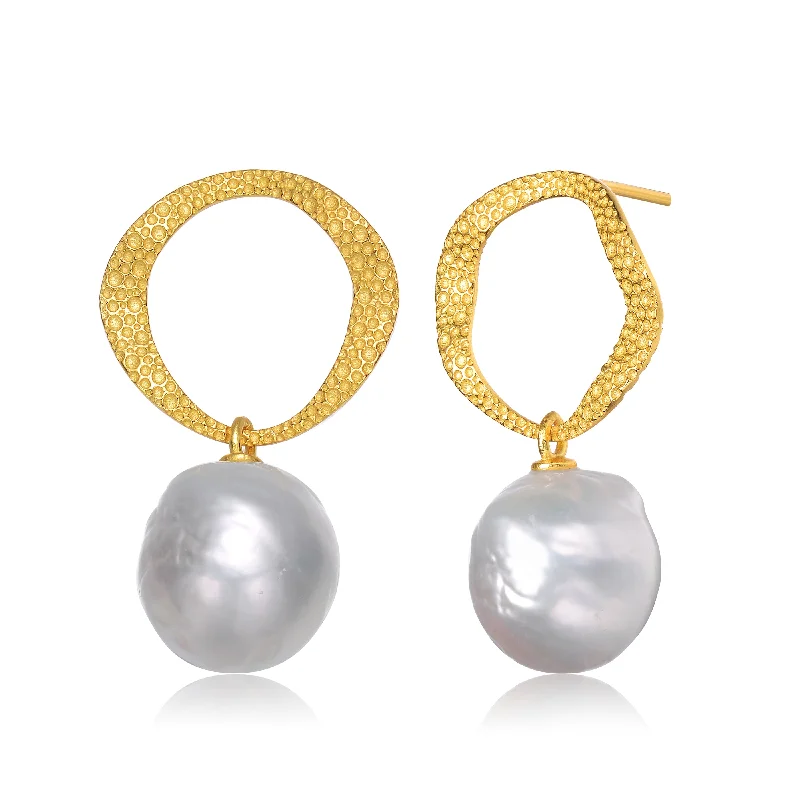 Hoop earrings with textured finishes for a vintage and classic style-Brigitte Boho Maxi Golden Pearl Earrings