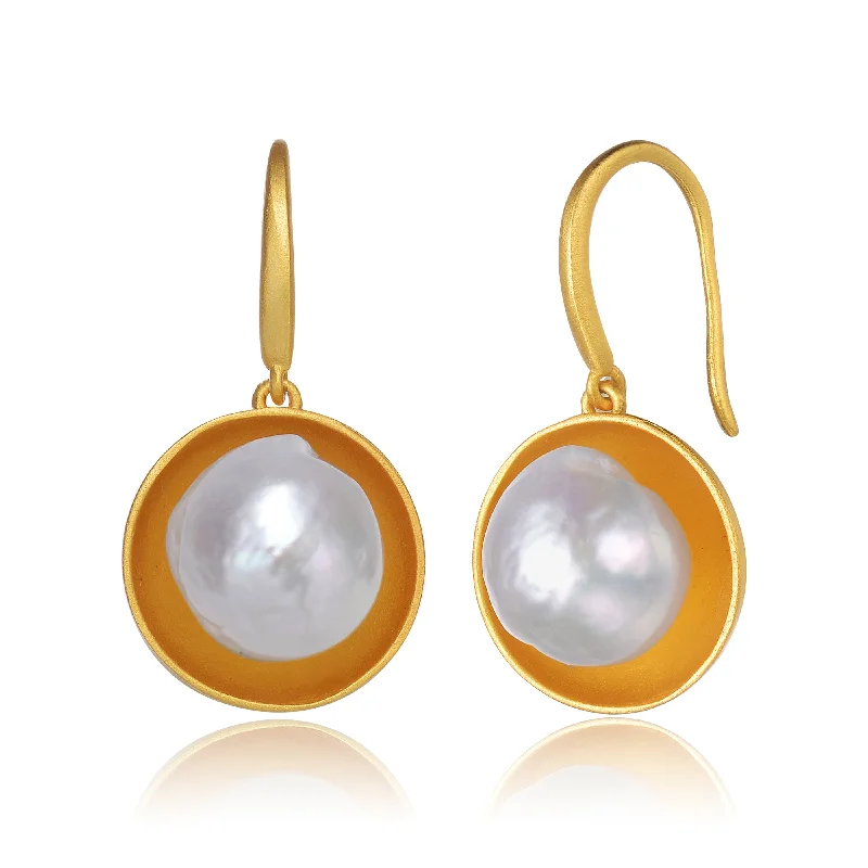 Hoop earrings with dangling charms for a playful and fun look-Brigitte Golden Conch Pearl Earrings