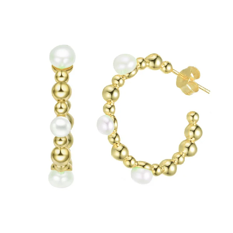 Best hoop earrings with textured silver for a rustic and organic finish-Delphine Golden Spheres Pearl Hoop Earrings