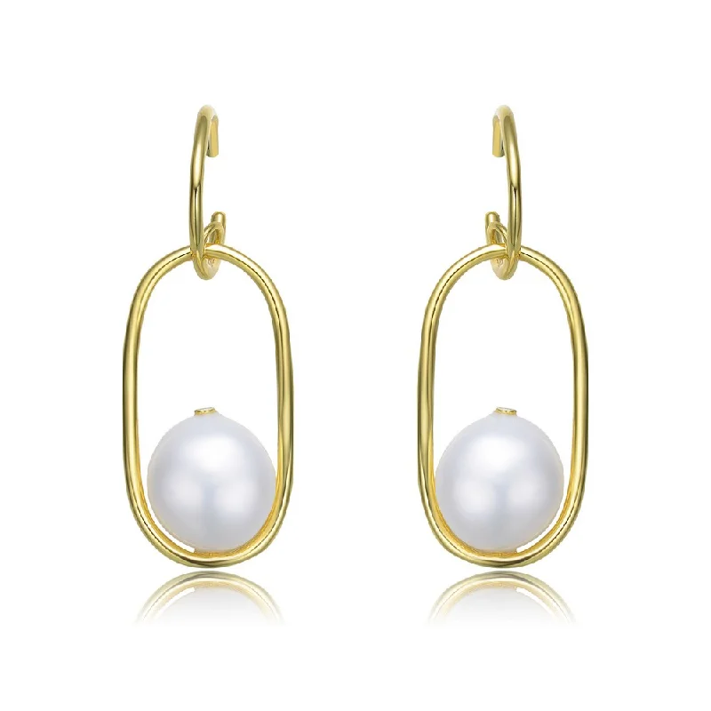 Hoop earrings with faceted crystals for added sparkle and shine-Delphine Golden Link Pearl Earring