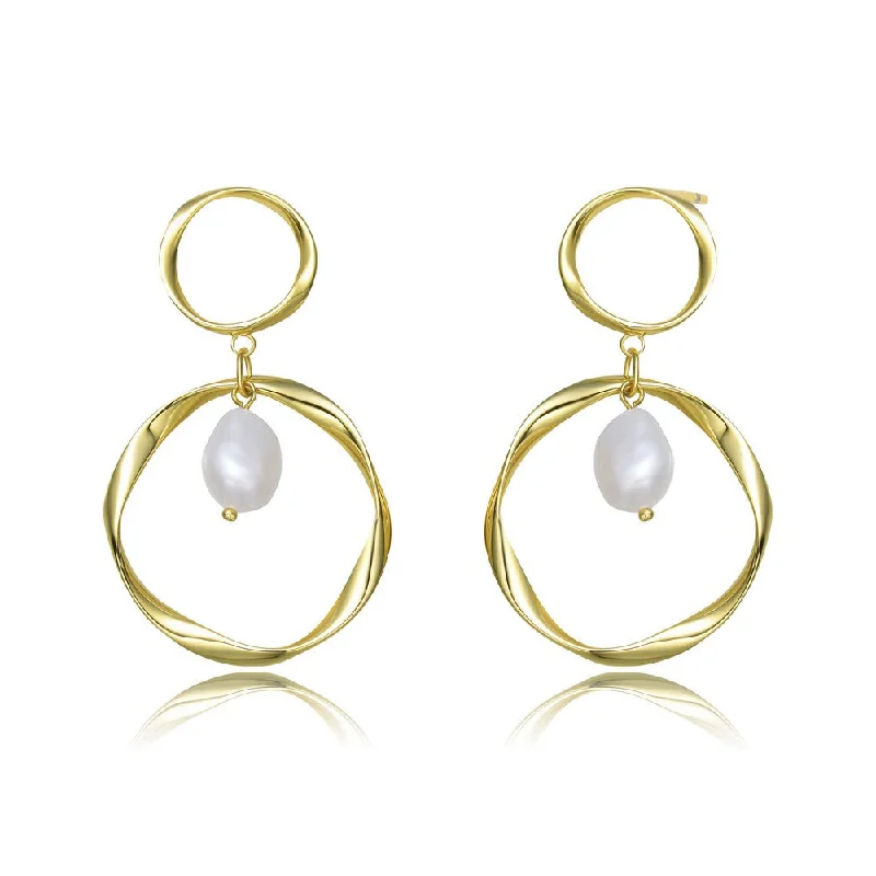 Best hoop earrings with minimal embellishments for a sleek and modern look-Brigitte Double Golden Ribbon Maxi Pearl Earring