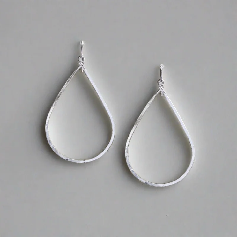 Hoop earrings with dangling charms for a playful and fun look-Bella Pear Hammered Silver Earrings