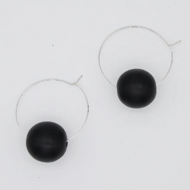 Hoop earrings with braided patterns for a detailed and textured finish-Black Ball Hoop Dangle Earring