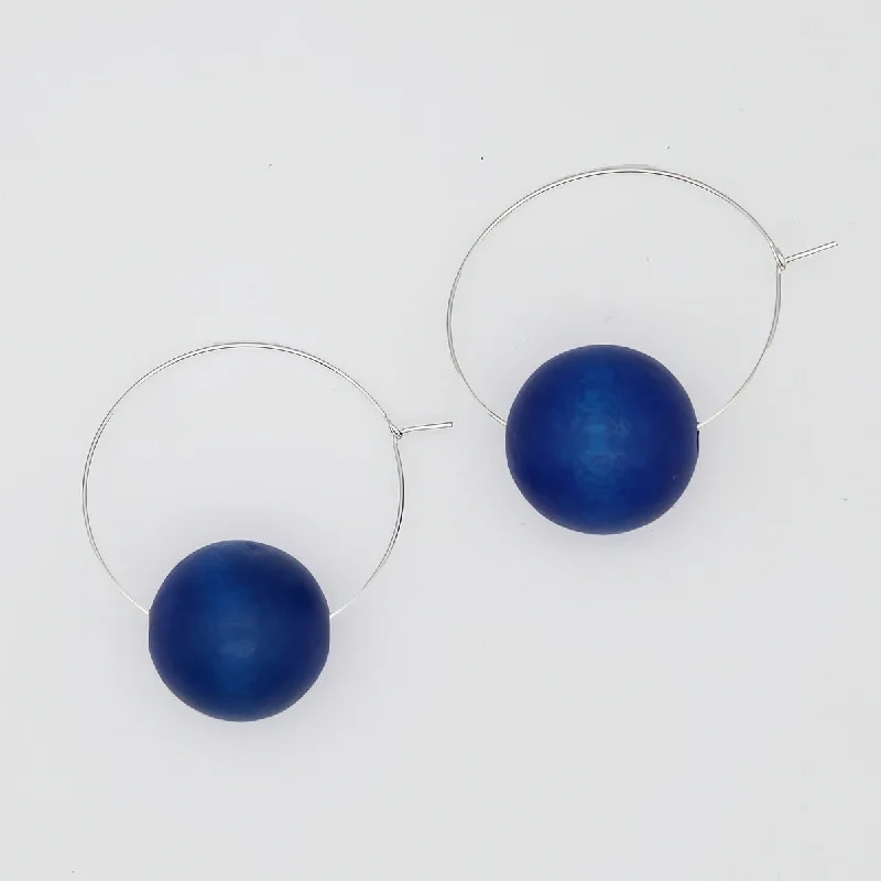 Medium hoop earrings for an everyday look with the perfect balance of style-Blue Ball Hoop Dangle Earring