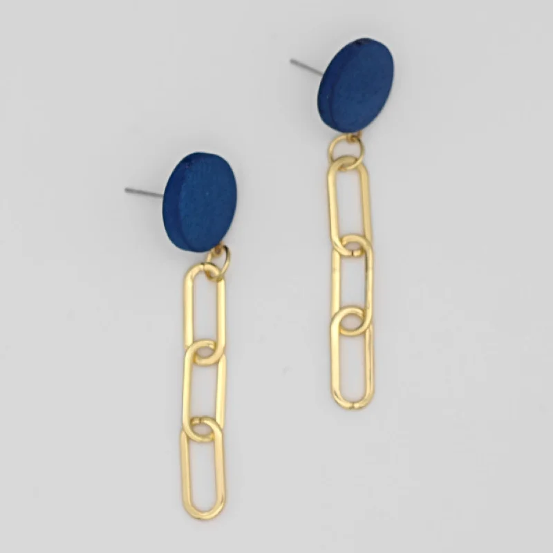 Best hoop earrings with vintage coins for a retro, antique-inspired style-Blue Gold Link Dangle Earring