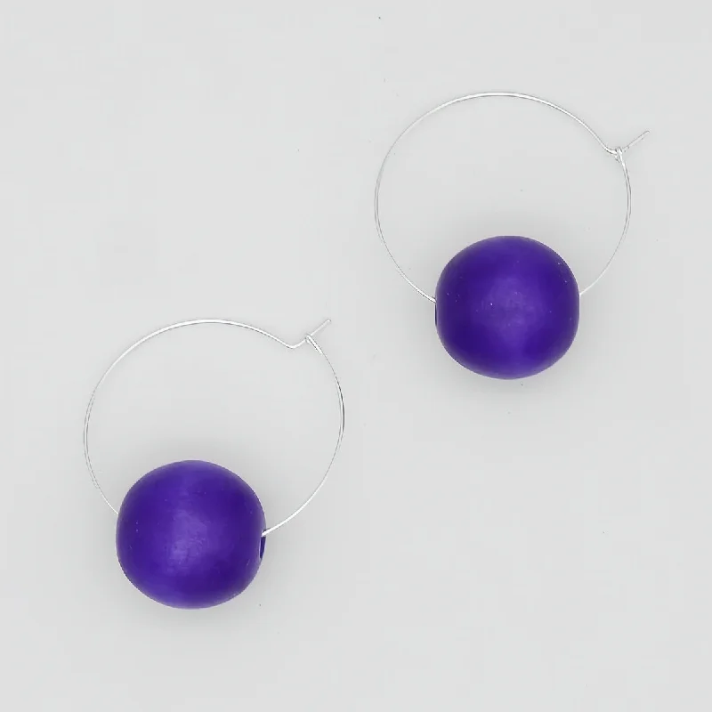 Hoop earrings with leather accents for a sleek and bold combination-Bright Purple Ball Hoop Dangle Earring