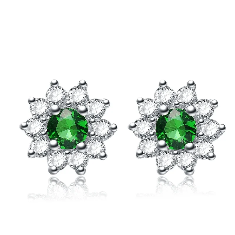 Hoop earrings with spiral designs for a dynamic and fluid look-C.Z. Sterling Silver Rhodium Plated Round Emerald Earrings