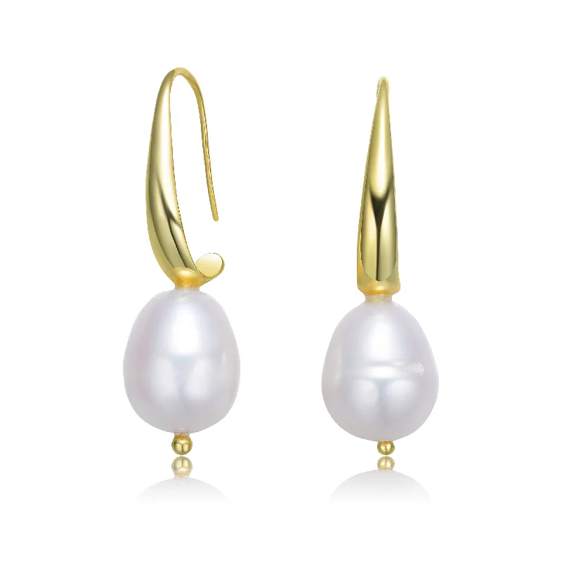 Hoop earrings with polished metal for a shiny and high-quality finish-Delphine Teardrop Hoop Golden Pearl Earring