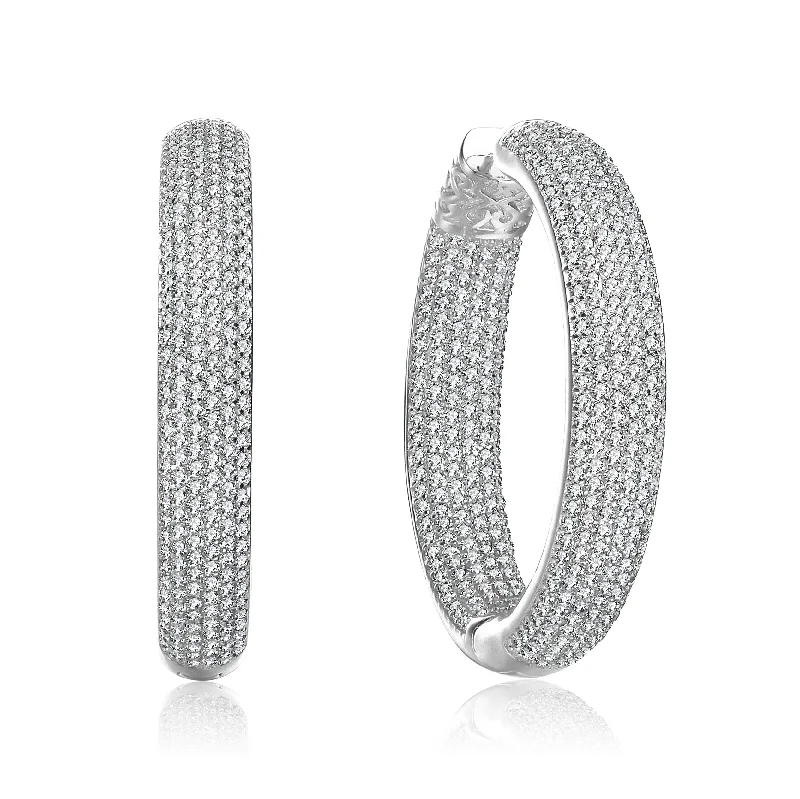 Hoop earrings with pearl accents for a chic and classic style-Cubic Zirconia 10-Row French Pave Inside Out Large Tubular Hoop Earrings