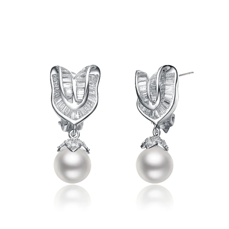 Best hoop earrings with satin ribbons for a soft, feminine appearance-CZ Sterling Silver Rhodium Plated Pearl Earrings