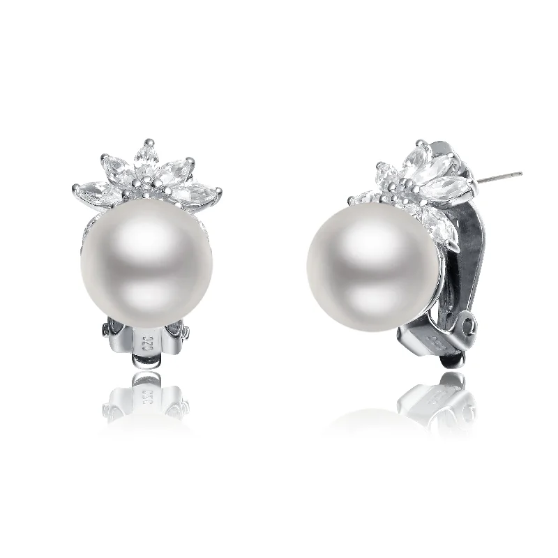 Best hoop earrings with crescent-shaped designs for a bold, moon-inspired style-CZ Sterling Silver Rhodium Plated Pearl Earrings