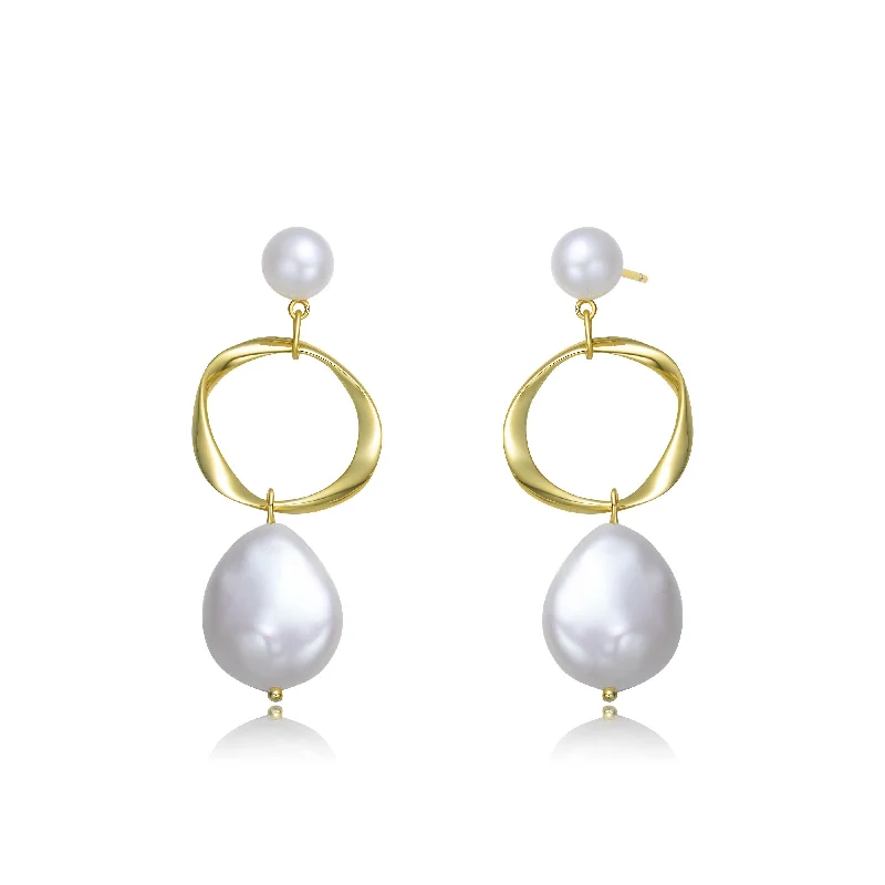 Best hoop earrings with matching bracelets for a coordinated jewelry set-Brigitte Central RIbbon Golden Pearl Earrings