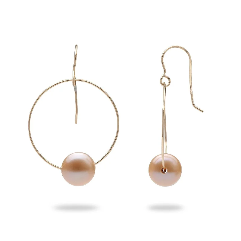 Best hoop earrings with lever-back closures for secure and easy wear-Peach Freshwater Pearl Hoop Earrings in Gold - 9-10mm