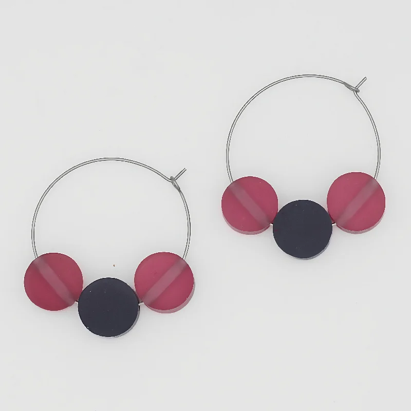 Hoop earrings with luxe velvet finishes for a rich and luxurious touch-Fuchsia Dot Hoop Dangle Earring