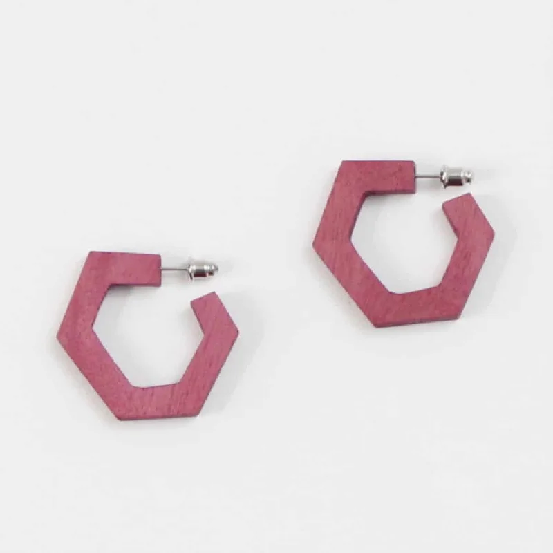 Best hoop earrings with geometric pendants for a modern, chic appeal-Geometric Wooden Hoop Earrings Pink