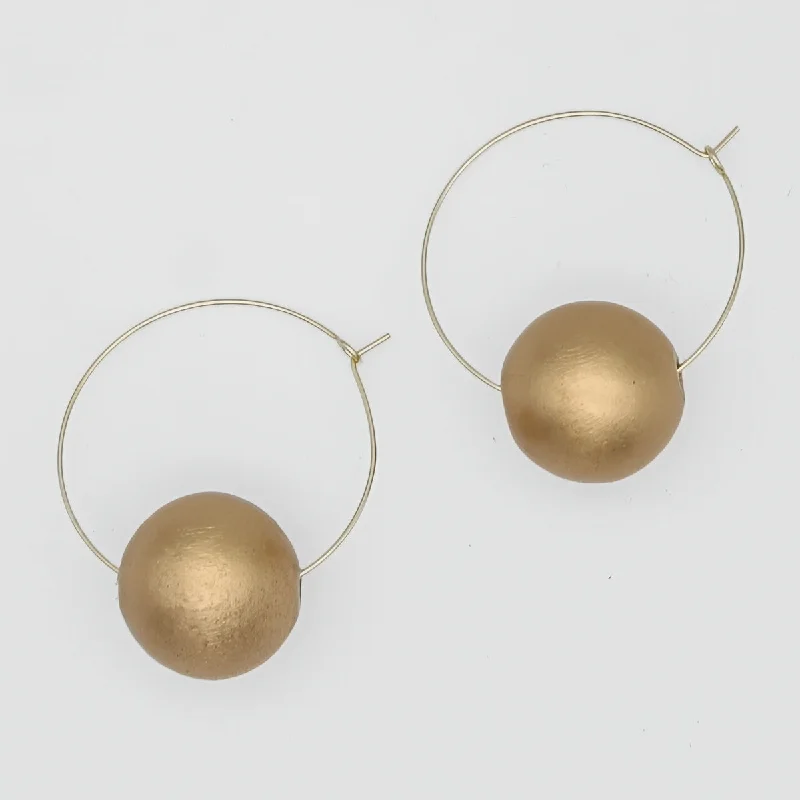 Hoop earrings with a matte black finish for a sleek, edgy vibe-Gold Ball Hoop Dangle Earring