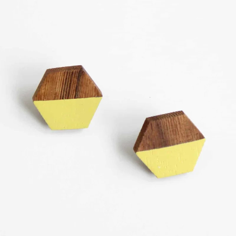 Best hoop earrings with cubic zirconia for a budget-friendly, dazzling look-Hexagon Wooden Post in Yellow