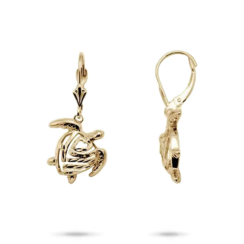 Best hoop earrings with twisted rope designs for a nautical-inspired style-Honu Earrings in Gold - 15mm