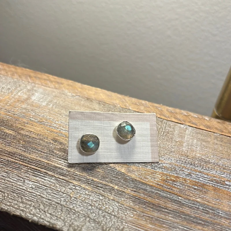 Hoop earrings with resin accents for a bold and colorful design-Isa Labradorite Stud Silver Earrings