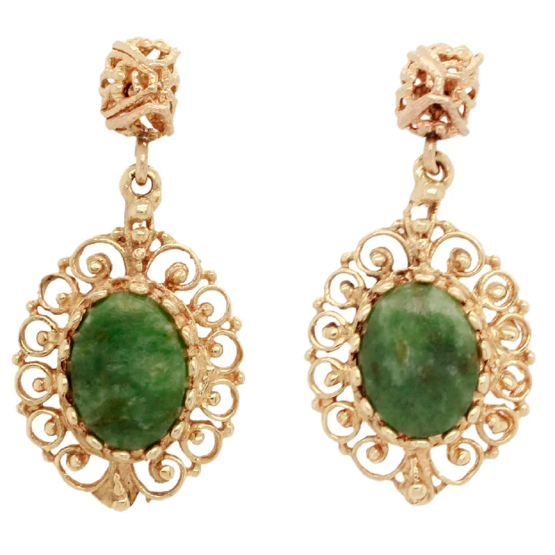 Best hoop earrings with lever-back closures for secure and easy wear-Antique Victorian Oval Olivine Ornate Drop Dangle Earrings - 14k Yellow Gold