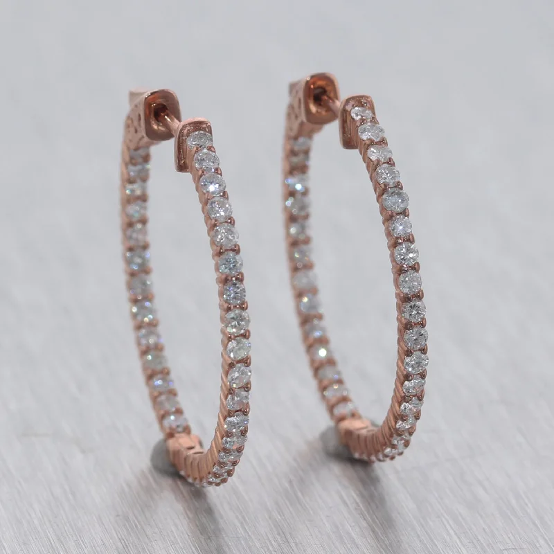 Best hoop earrings with minimalist designs for a clean and modern aesthetic-Modern 14k Rose Gold 2.03ctw Diamond In & Out Hoop Earrings