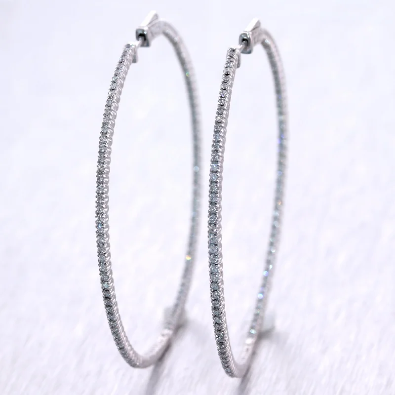 Best hoop earrings with minimalist designs for a clean and modern aesthetic-Modern 14k White Gold 1.75ctw Diamond In & Out Hoop Earrings