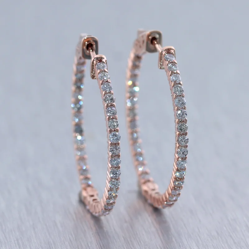 Hoop earrings with a chunky design for a bold and trendy statement-14k Rose Gold 2.60ctw Diamond In & Out Hoop Earrings