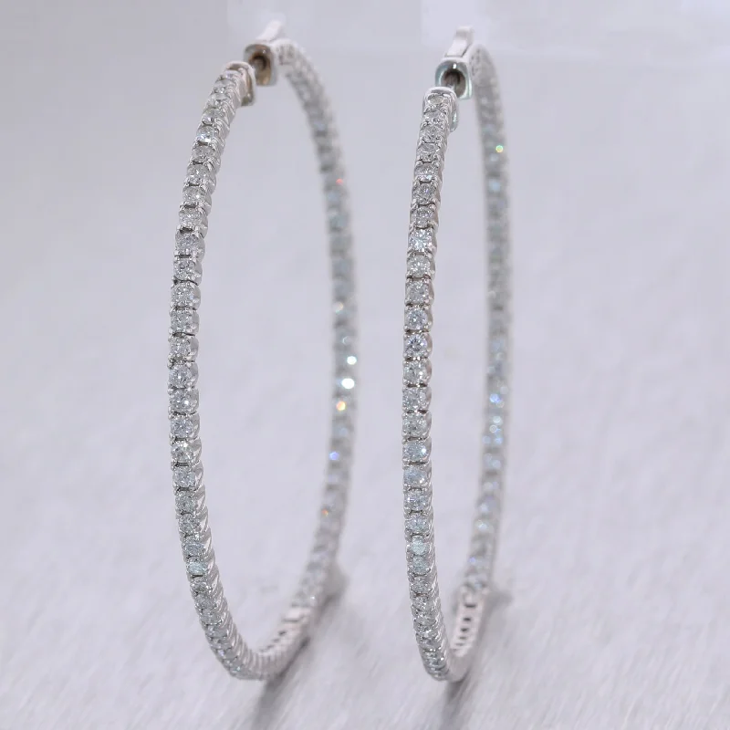 Hoop earrings with rhinestone embellishments for a glamorous and sparkling look-Modern 14k White Gold 3.80ctw Diamond In & Out Hoop Earrings