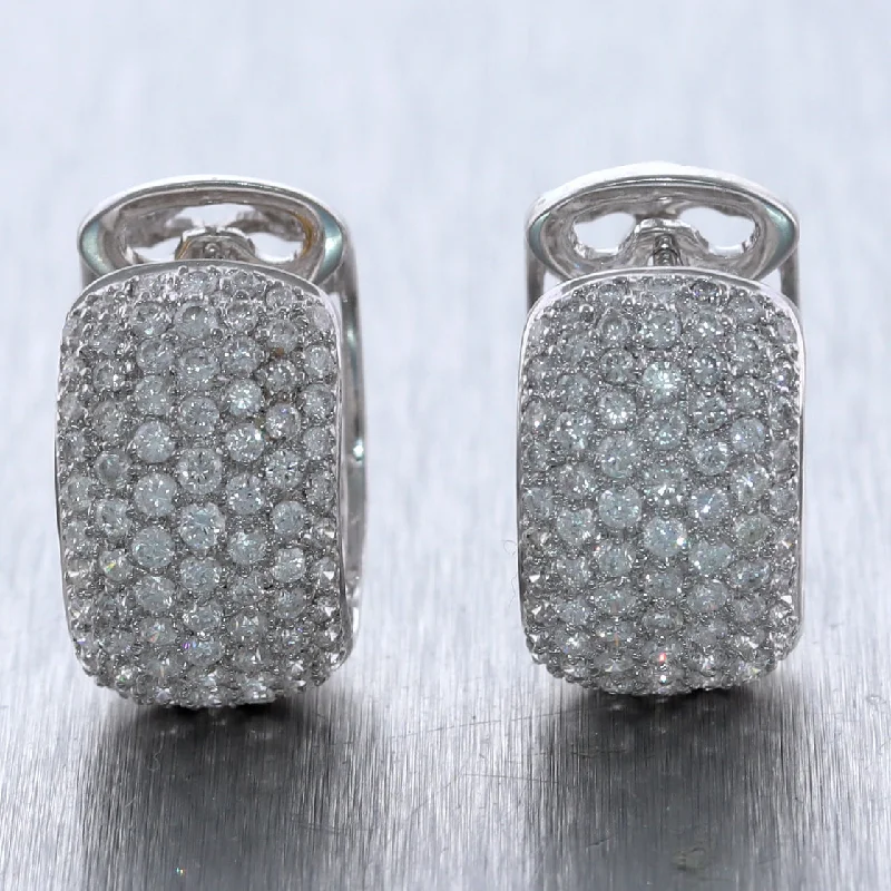 Hoop earrings with snake print designs for an edgy, wild appearance-Modern 18k White Gold 2.90ctw Pave Diamond Huggie Earrings