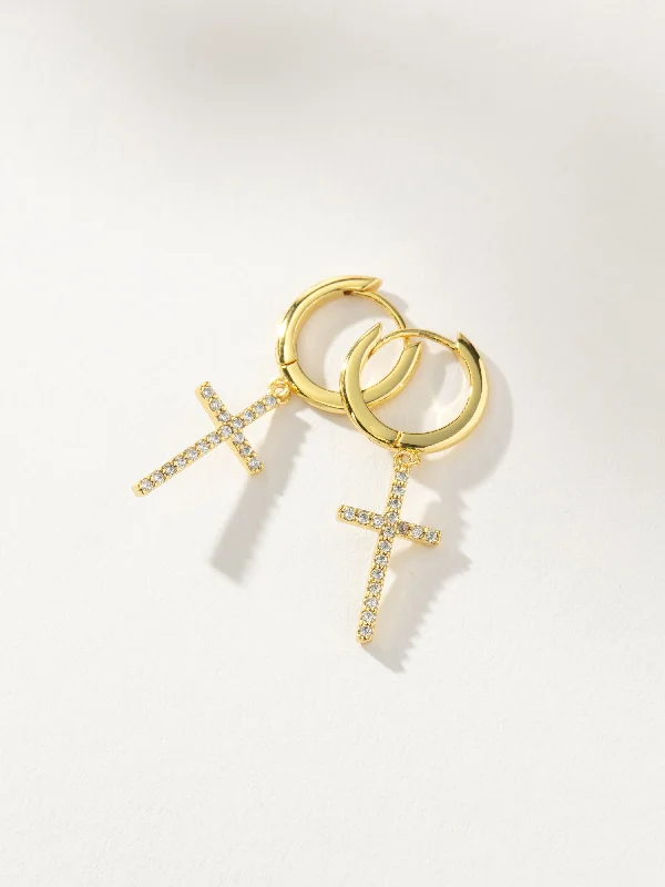 Best hoop earrings with matching bracelets for a coordinated jewelry set-Pavé Cross Huggie Earrings