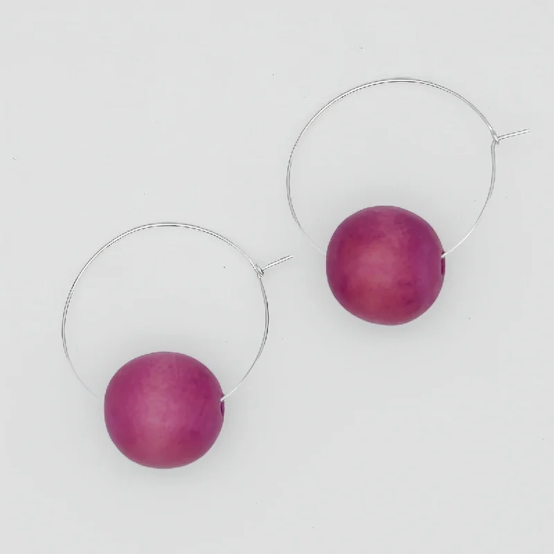 Classic hoop earrings with a thin profile for a sleek and subtle style-Pink Ball Hoop Dangle Earring