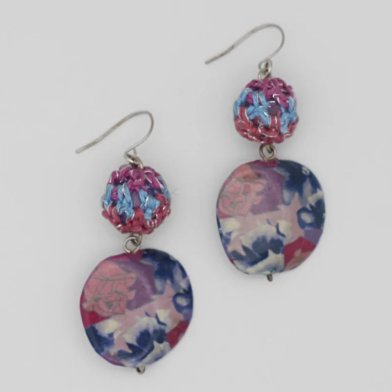 Hoop earrings with textured gold for a refined and sophisticated aesthetic-Pink Floral Decoupage Statement Earrings