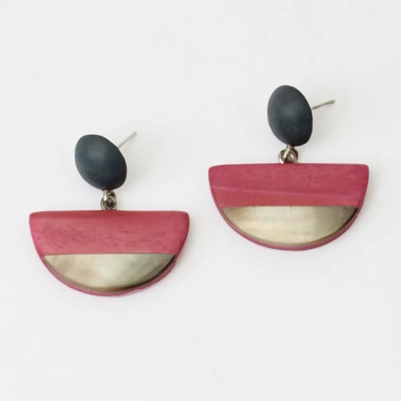 Best hoop earrings with sparkling cubic zirconia for a brilliant, budget-friendly effect-Pink Wood and Shell Half Moon Earrings